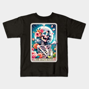 Salty Bitch Funny Tarot Card Tequila Baddie Kids T-Shirt